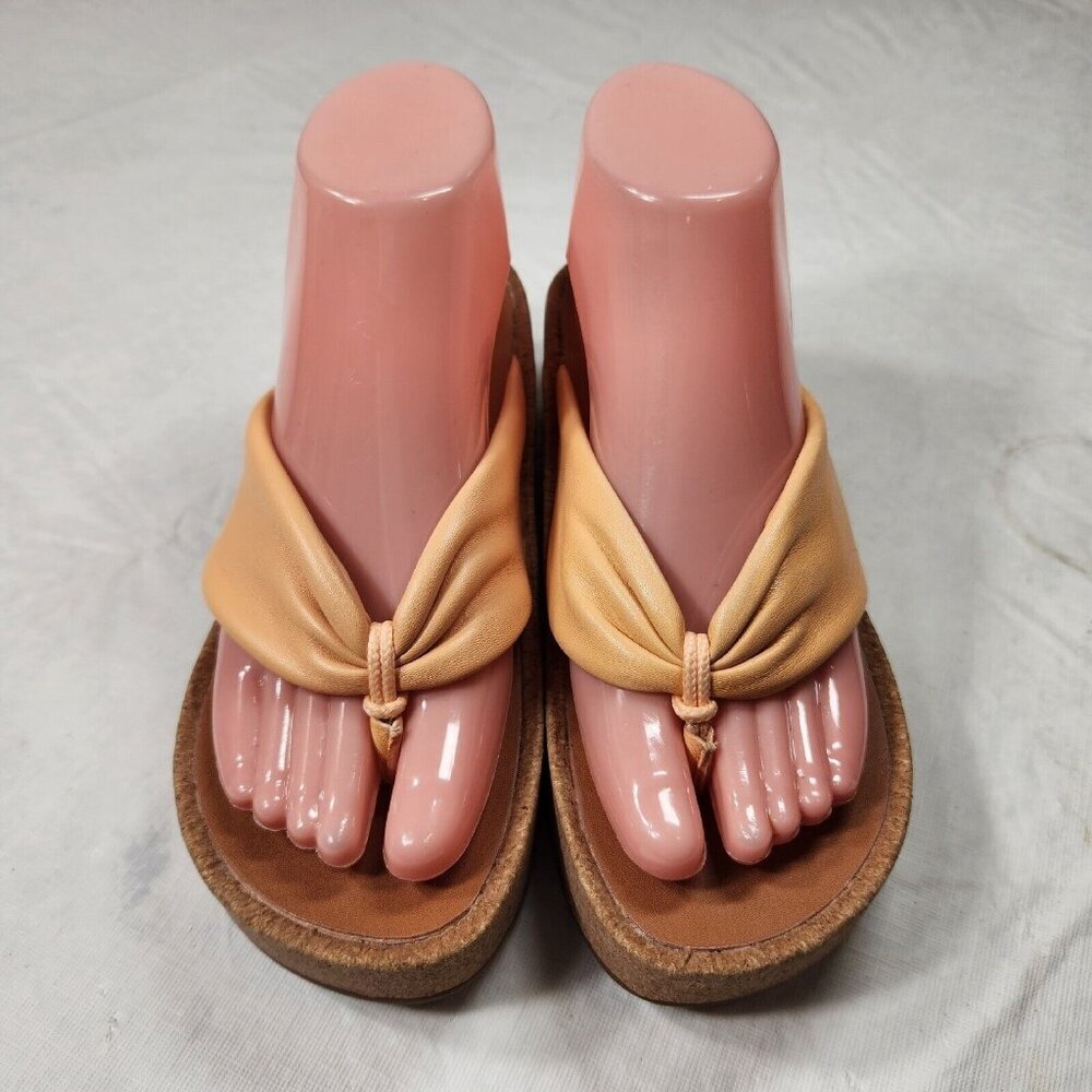 Lucky Brand Womens Size 6.5 Lellina Corck Platform Wedge Thong Orange Sandal 902